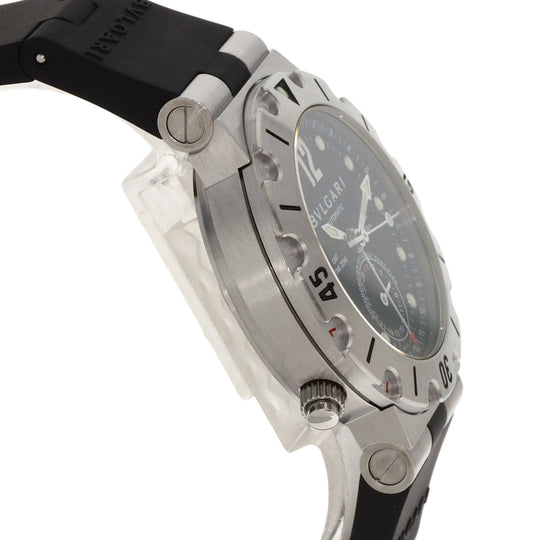 BVLGARI Watches Mechanical Automatic SD38SGMT Stainless Steel, Rubber Silver Diagono Scuba GMT black dial mens Used Authentic
