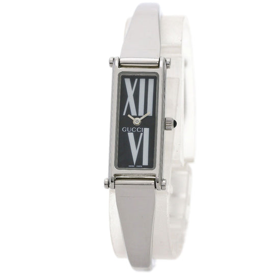 GUCCI Watches Quartz 1500L Stainless Steel , Stainless Steel Silver Square face black dial Women Used Authentic