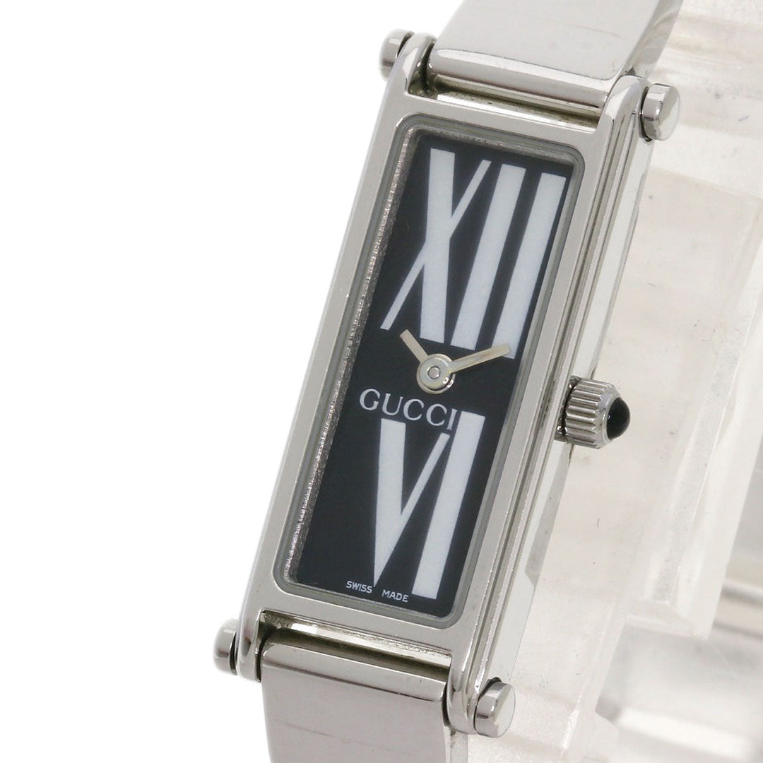 GUCCI Watches Quartz 1500L Stainless Steel , Stainless Steel Silver Square face black dial Women Used Authentic