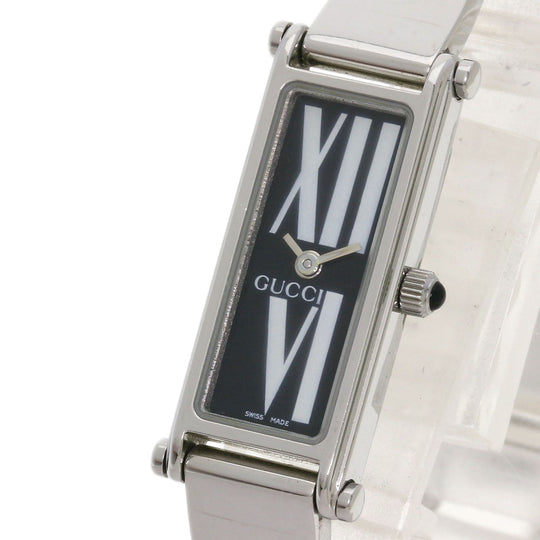 GUCCI Watches Quartz 1500L Stainless Steel , Stainless Steel Silver Square face black dial Women Used Authentic