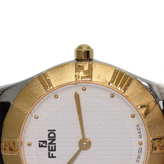 FENDI Watches Quartz 2000L Stainless Steel, Leather, Gold Plated gold Round face white dial Women Used Authentic