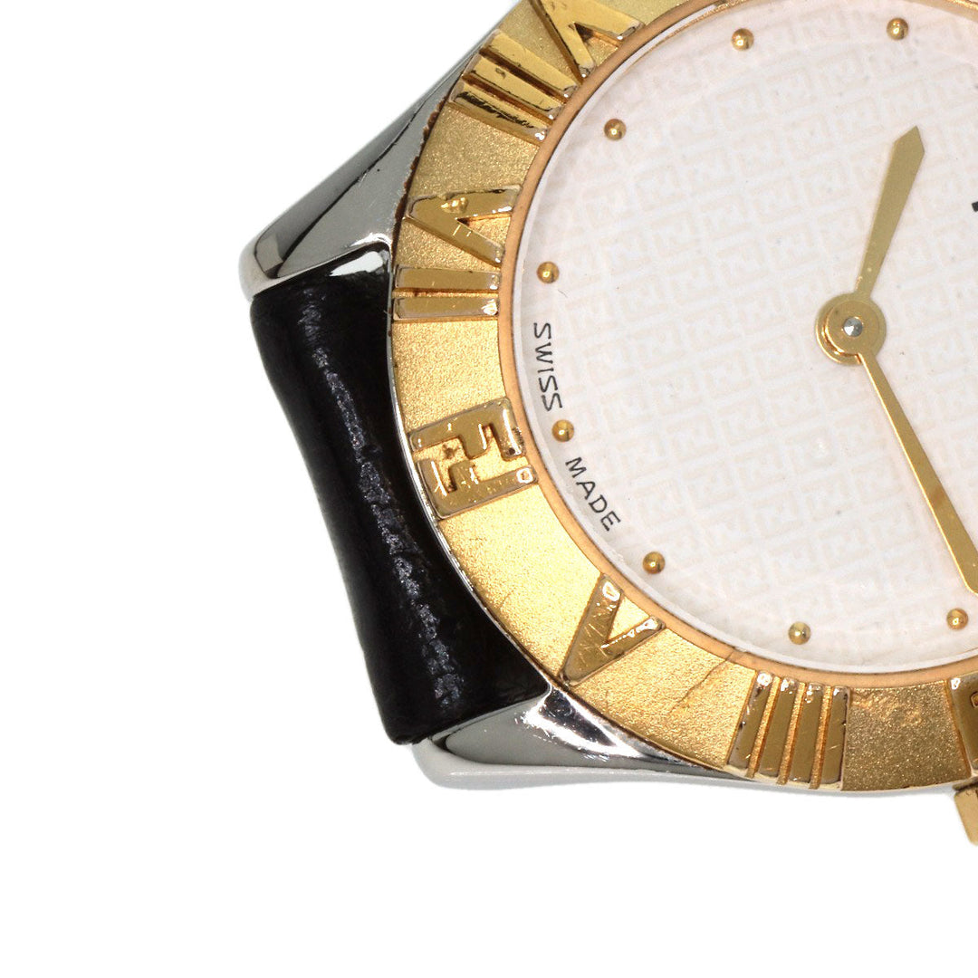FENDI Watches Quartz 2000L Stainless Steel, Leather, Gold Plated gold Round face white dial Women Used Authentic