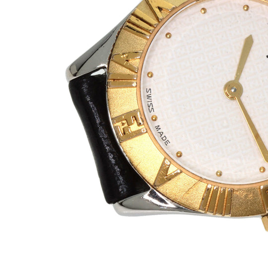 FENDI Watches Quartz 2000L Stainless Steel, Leather, Gold Plated gold Round face white dial Women Used Authentic