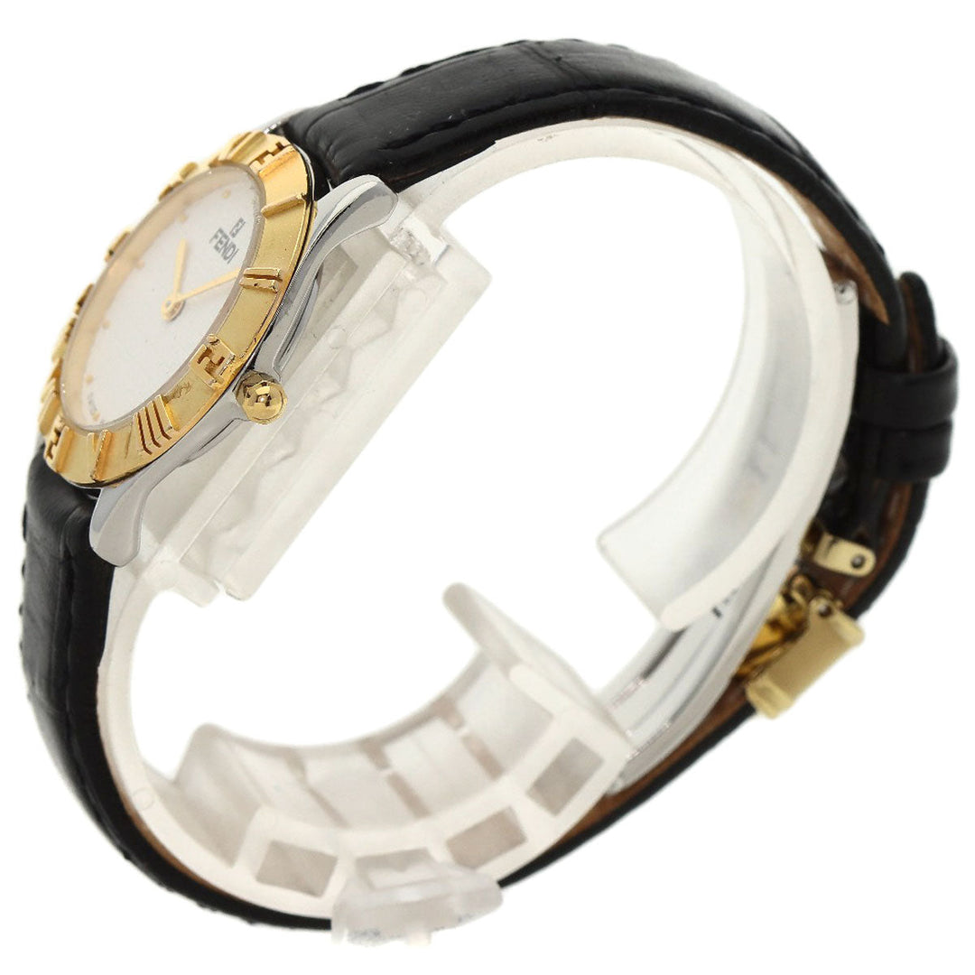 FENDI Watches Quartz 2000L Stainless Steel, Leather, Gold Plated gold Round face white dial Women Used Authentic