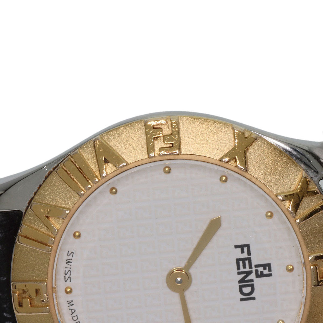 FENDI Watches Quartz 2000L Stainless Steel, Leather, Gold Plated gold Round face white dial Women Used Authentic