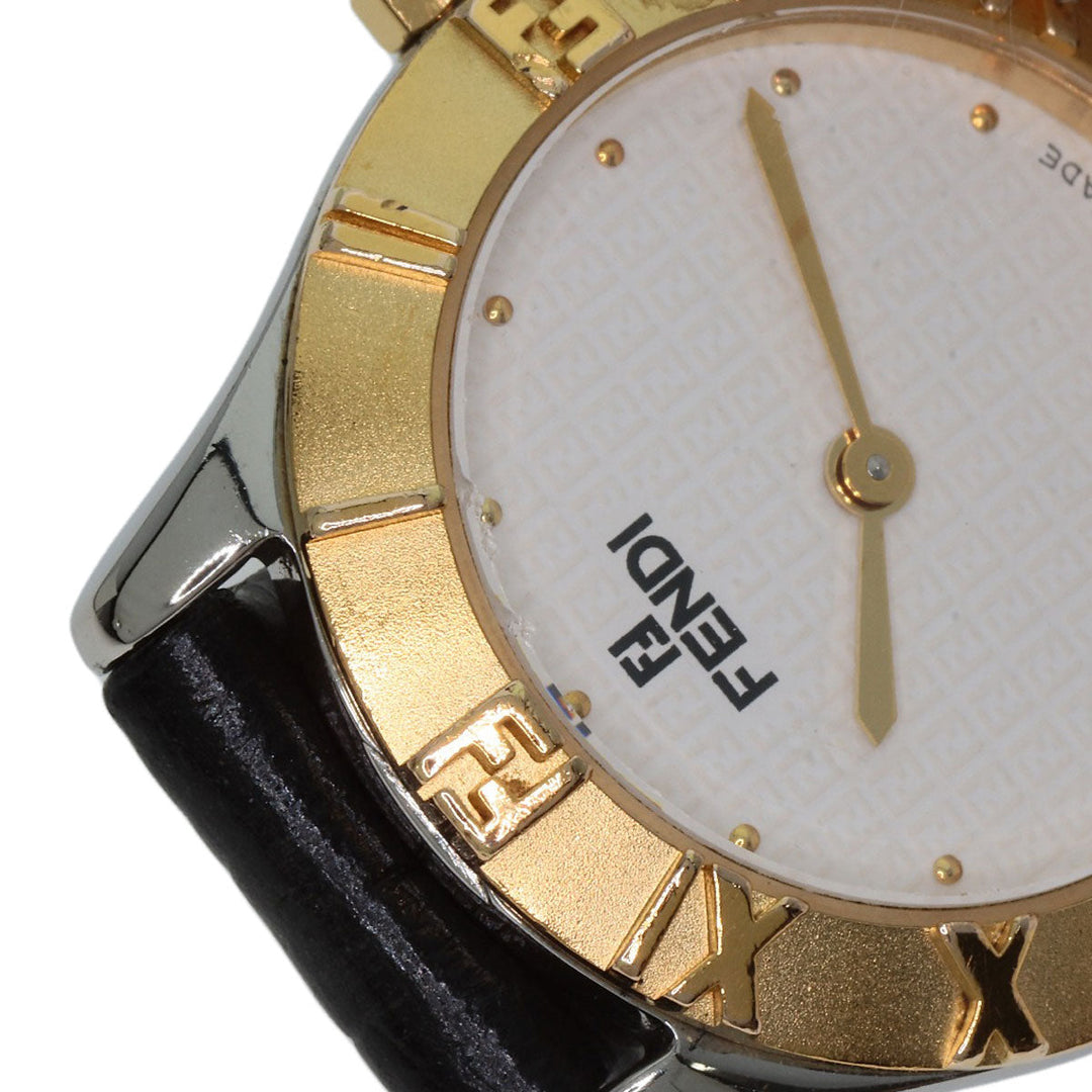 FENDI Watches Quartz 2000L Stainless Steel, Leather, Gold Plated gold Round face white dial Women Used Authentic