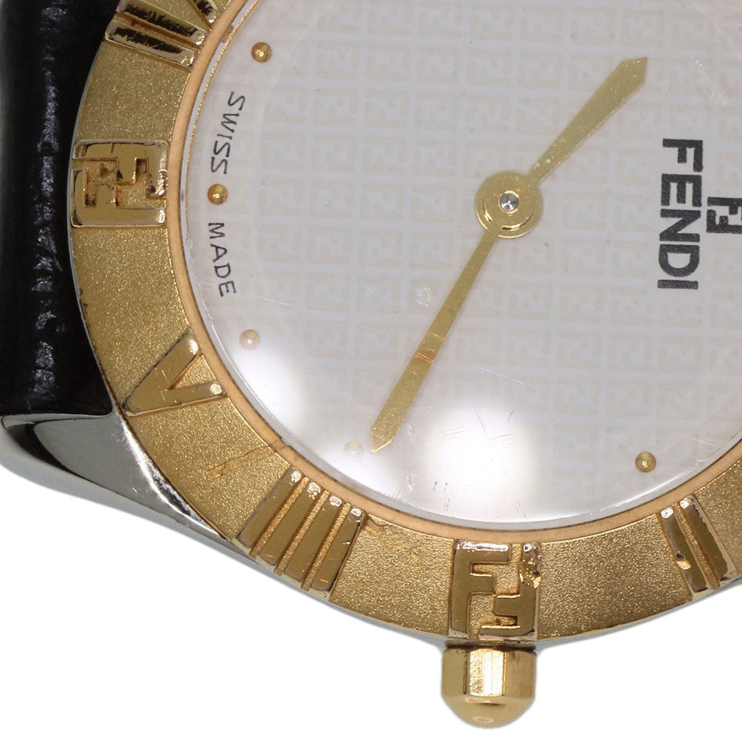 FENDI Watches Quartz 2000L Stainless Steel, Leather, Gold Plated gold Round face white dial Women Used Authentic