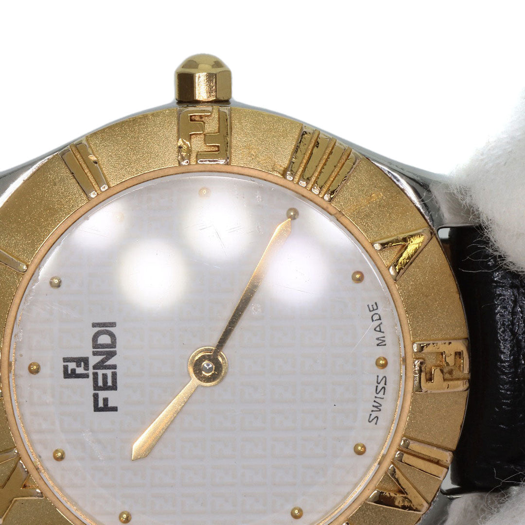 FENDI Watches Quartz 2000L Stainless Steel, Leather, Gold Plated gold Round face white dial Women Used Authentic
