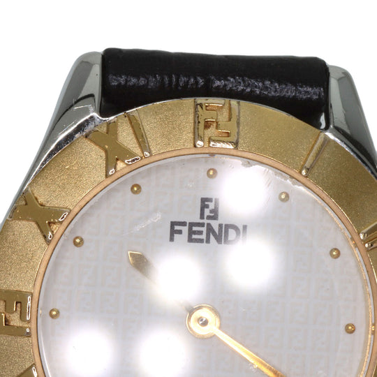 FENDI Watches Quartz 2000L Stainless Steel, Leather, Gold Plated gold Round face white dial Women Used Authentic