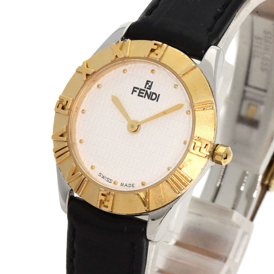 FENDI Watches Quartz 2000L Stainless Steel, Leather, Gold Plated gold Round face white dial Women Used Authentic
