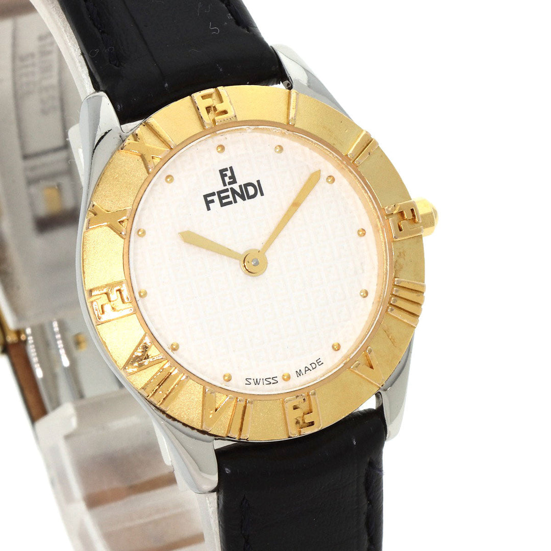 FENDI Watches Quartz 2000L Stainless Steel, Leather, Gold Plated gold Round face white dial Women Used Authentic