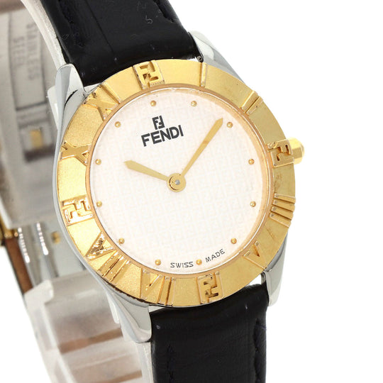 FENDI Watches Quartz 2000L Stainless Steel, Leather, Gold Plated gold Round face white dial Women Used Authentic