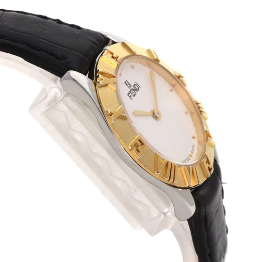 FENDI Watches Quartz 2000L Stainless Steel, Leather, Gold Plated gold Round face white dial Women Used Authentic