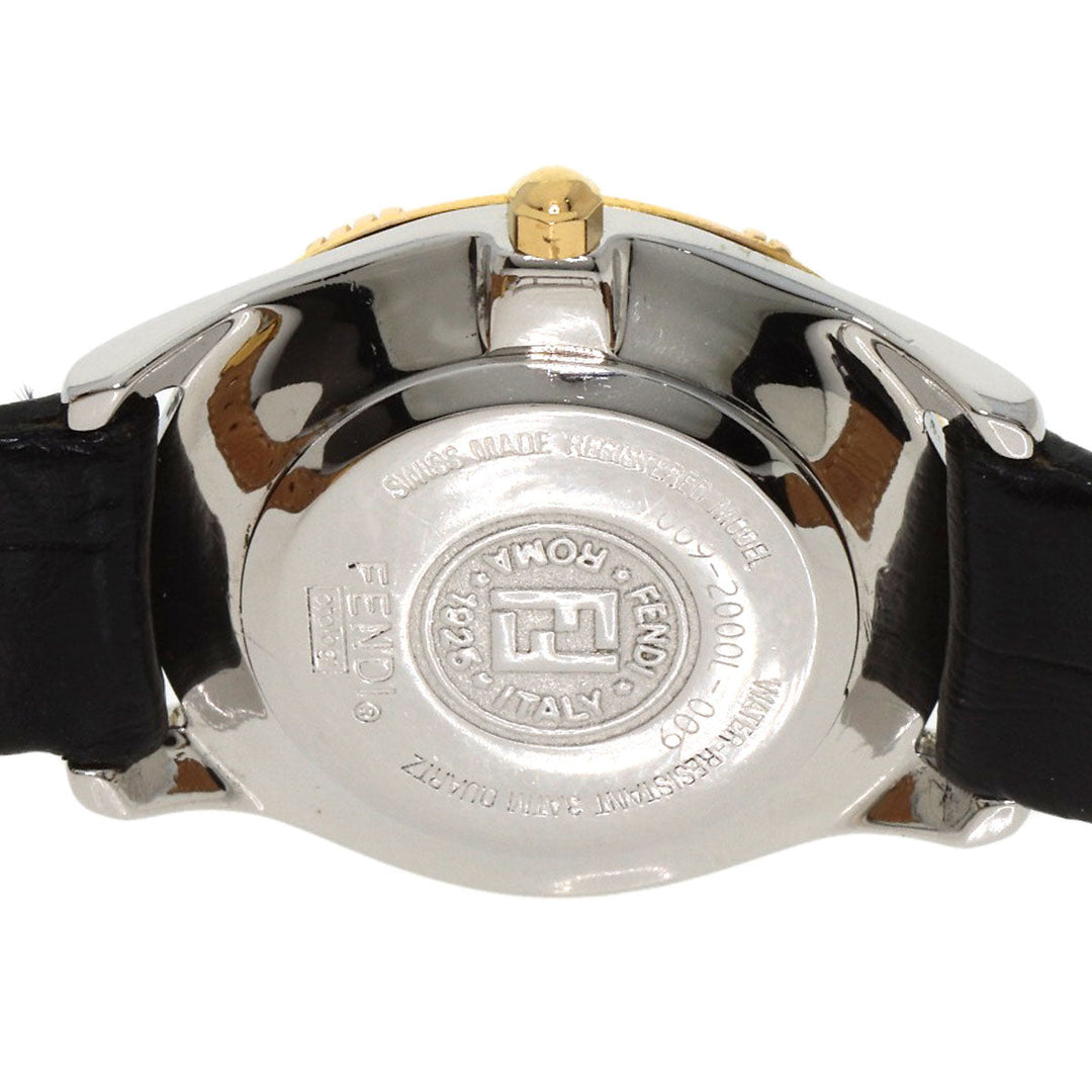 FENDI Watches Quartz 2000L Stainless Steel, Leather, Gold Plated gold Round face white dial Women Used Authentic