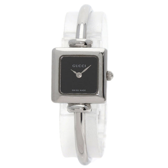 GUCCI Watches Quartz 1900L Stainless Steel , Stainless Steel Silver Square face black dial Women Used Authentic