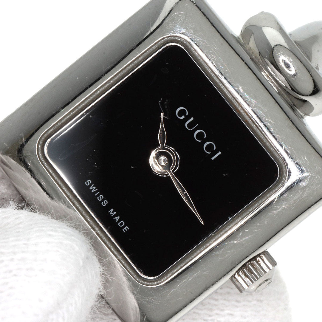 GUCCI Watches Quartz 1900L Stainless Steel , Stainless Steel Silver Square face black dial Women Used Authentic