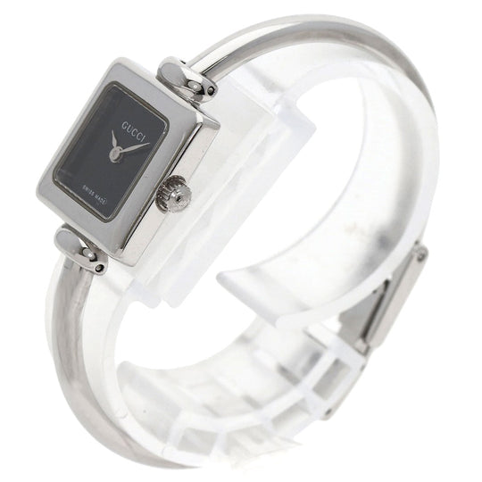 GUCCI Watches Quartz 1900L Stainless Steel , Stainless Steel Silver Square face black dial Women Used Authentic