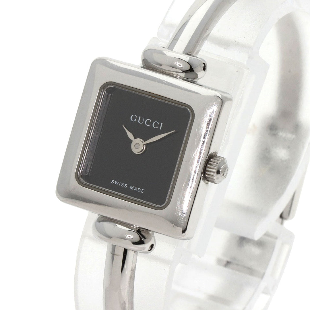GUCCI Watches Quartz 1900L Stainless Steel , Stainless Steel Silver Square face black dial Women Used Authentic