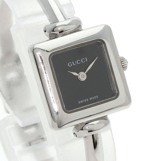 GUCCI Watches Quartz 1900L Stainless Steel , Stainless Steel Silver Square face black dial Women Used Authentic