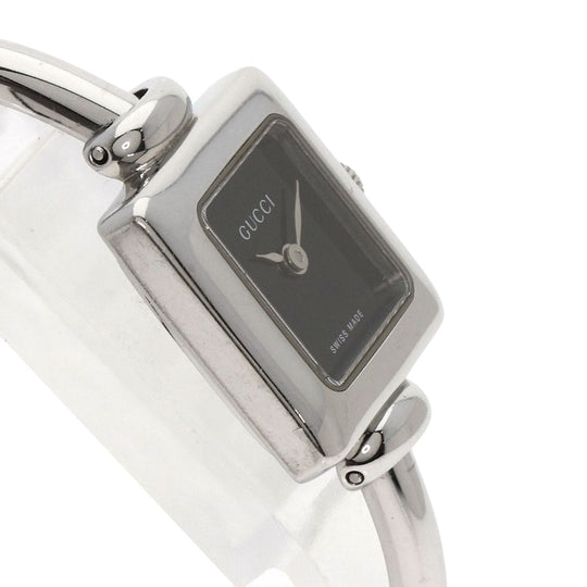 GUCCI Watches Quartz 1900L Stainless Steel , Stainless Steel Silver Square face black dial Women Used Authentic