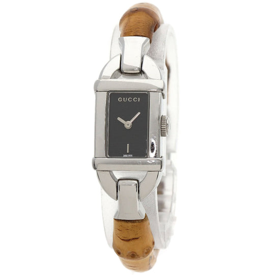 GUCCI Watches Quartz 6800L Stainless Steel, Bamboo Silver Bamboo black dial Women Used Authentic