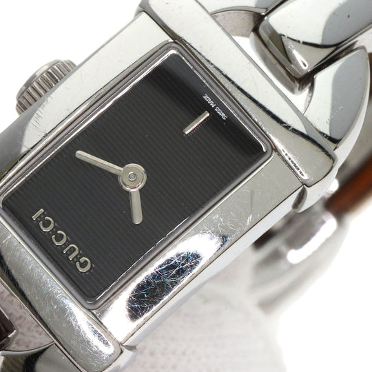 GUCCI Watches Quartz 6800L Stainless Steel, Bamboo Silver Bamboo black dial Women Used Authentic