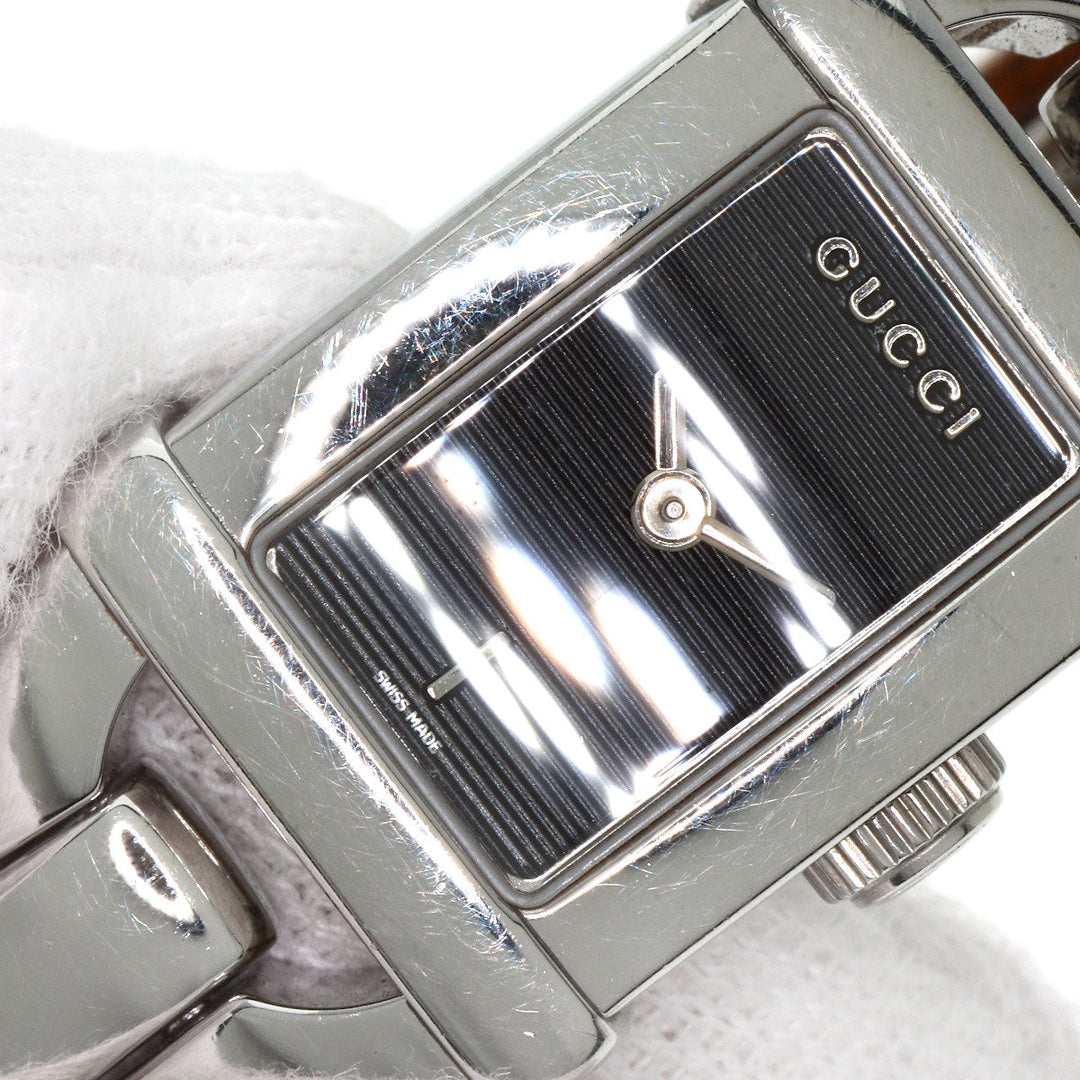 GUCCI Watches Quartz 6800L Stainless Steel, Bamboo Silver Bamboo black dial Women Used Authentic