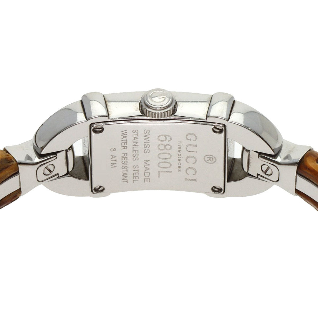GUCCI Watches Quartz 6800L Stainless Steel, Bamboo Silver Bamboo black dial Women Used Authentic