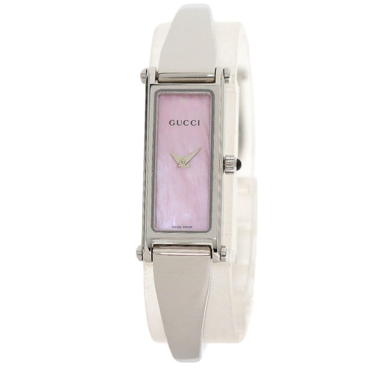 GUCCI Watches Quartz 1500L Stainless Steel , Stainless Steel Silver Square face Pink shell dial Women Used Authentic