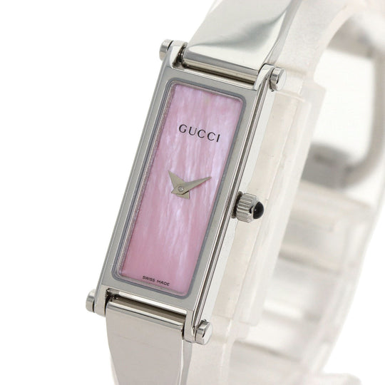 GUCCI Watches Quartz 1500L Stainless Steel , Stainless Steel Silver Square face Pink shell dial Women Used Authentic