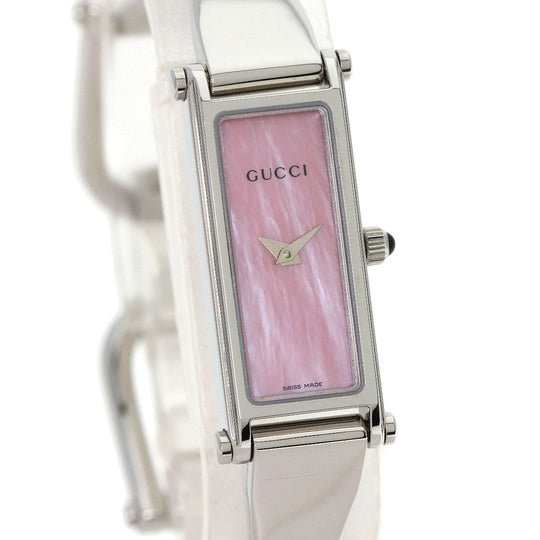 GUCCI Watches Quartz 1500L Stainless Steel , Stainless Steel Silver Square face Pink shell dial Women Used Authentic