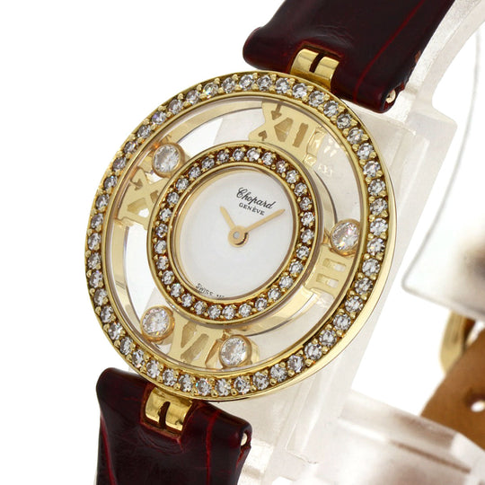 Chopard Watches Quartz S20/5558 K18YG, leather gold Happy diamond white dial Women Used Authentic