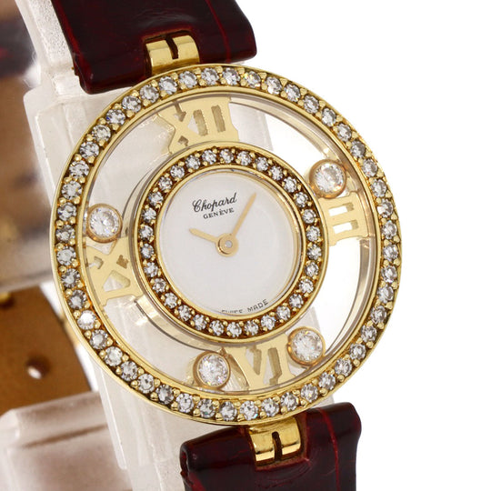 Chopard Watches Quartz S20/5558 K18YG, leather gold Happy diamond white dial Women Used Authentic