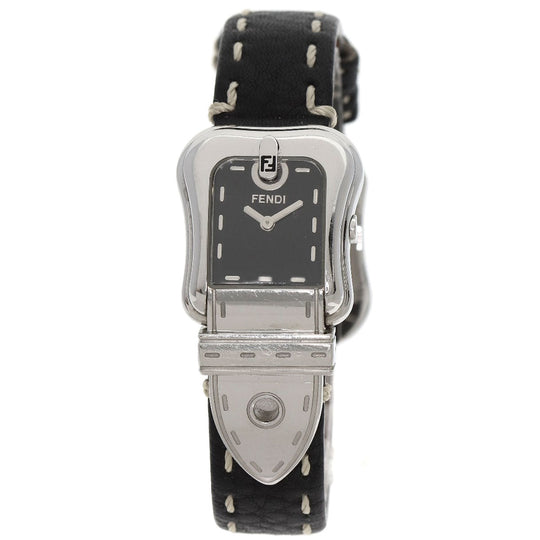 FENDI Watches Quartz 3800L Stainless Steel, Leather Silver Beefendi black dial Women Used Authentic