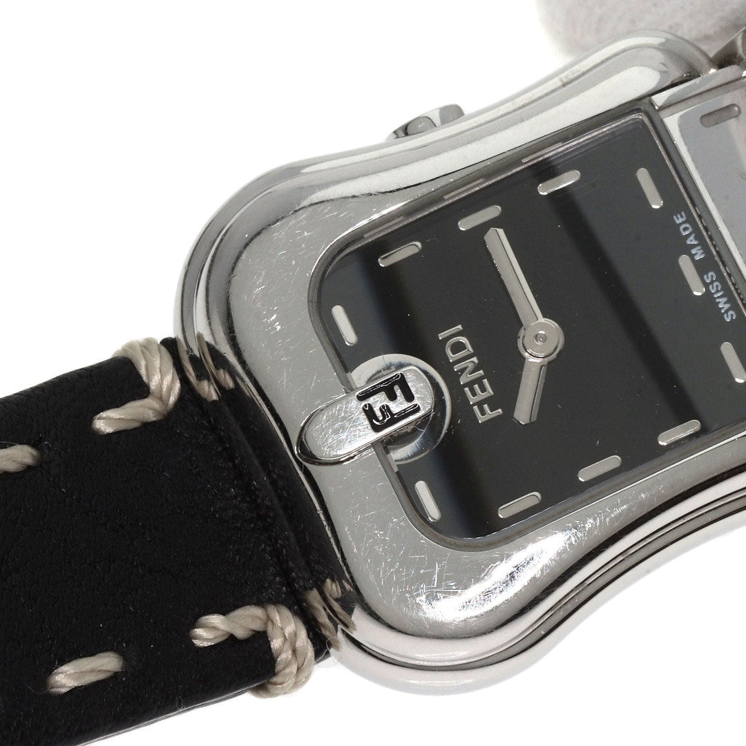 FENDI Watches Quartz 3800L Stainless Steel, Leather Silver Beefendi black dial Women Used Authentic