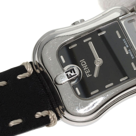 FENDI Watches Quartz 3800L Stainless Steel, Leather Silver Beefendi black dial Women Used Authentic