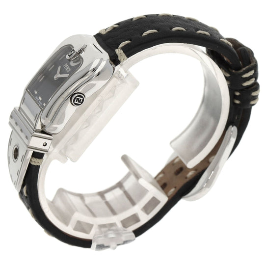 FENDI Watches Quartz 3800L Stainless Steel, Leather Silver Beefendi black dial Women Used Authentic