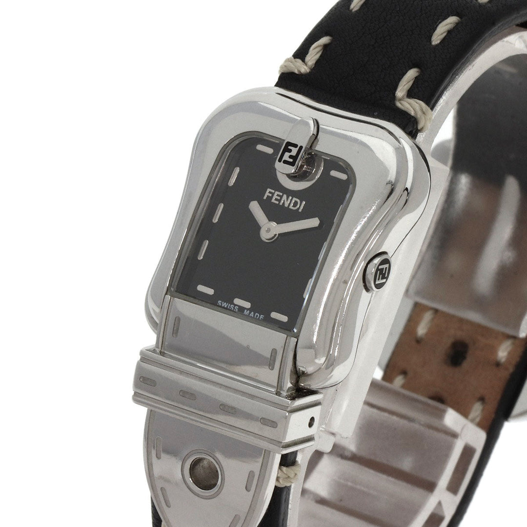 FENDI Watches Quartz 3800L Stainless Steel, Leather Silver Beefendi black dial Women Used Authentic