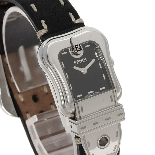 FENDI Watches Quartz 3800L Stainless Steel, Leather Silver Beefendi black dial Women Used Authentic