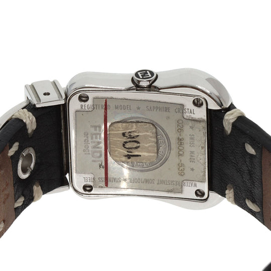 FENDI Watches Quartz 3800L Stainless Steel, Leather Silver Beefendi black dial Women Used Authentic