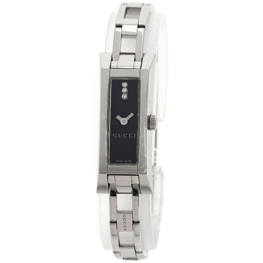 GUCCI Watches Quartz 110 Stainless Steel , Stainless Steel Silver Square Face 3P Diamond black dial Women Used Authentic