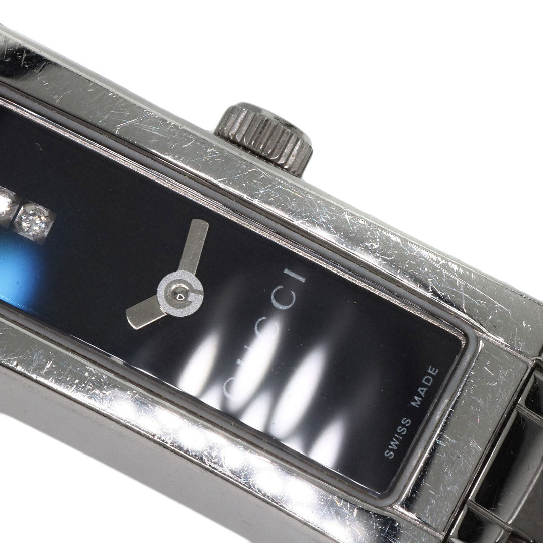 GUCCI Watches Quartz 110 Stainless Steel , Stainless Steel Silver Square Face 3P Diamond black dial Women Used Authentic