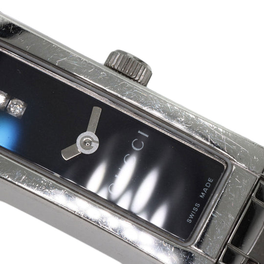 GUCCI Watches Quartz 110 Stainless Steel , Stainless Steel Silver Square Face 3P Diamond black dial Women Used Authentic