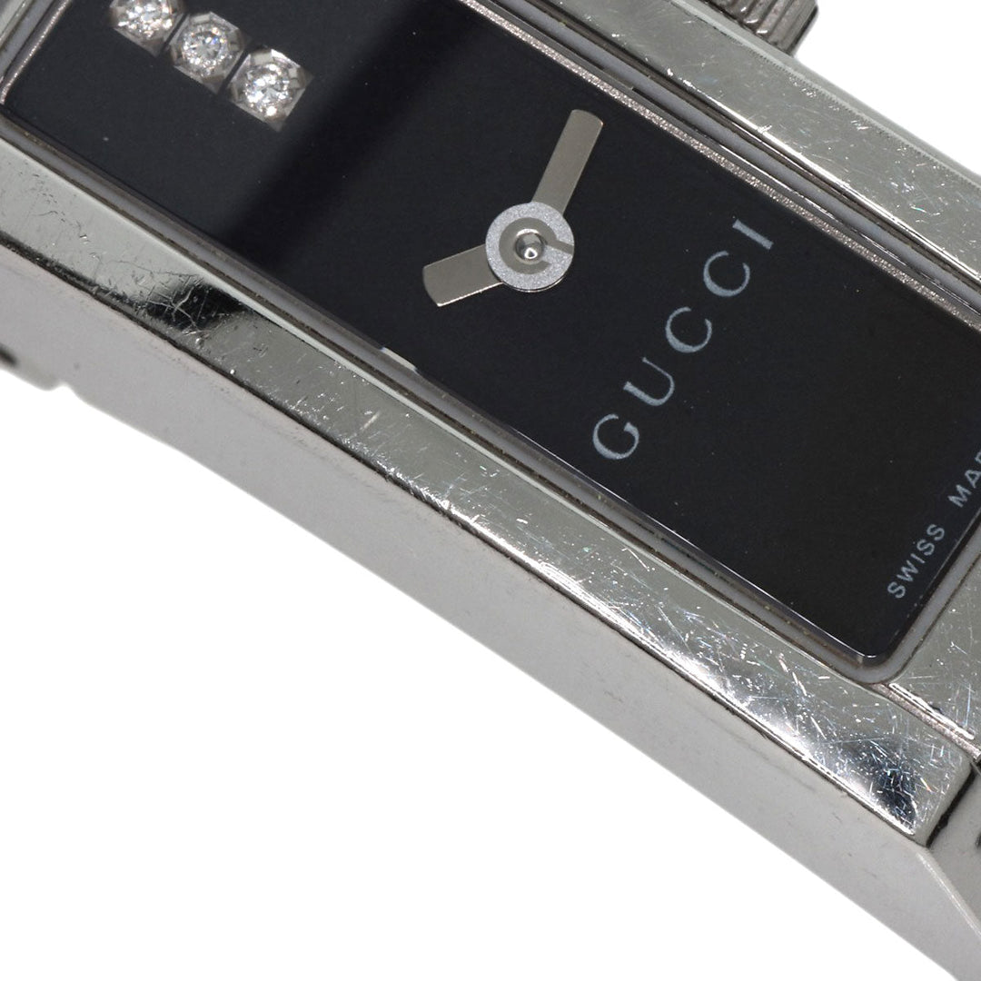 GUCCI Watches Quartz 110 Stainless Steel , Stainless Steel Silver Square Face 3P Diamond black dial Women Used Authentic