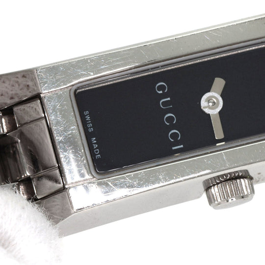 GUCCI Watches Quartz 110 Stainless Steel , Stainless Steel Silver Square Face 3P Diamond black dial Women Used Authentic