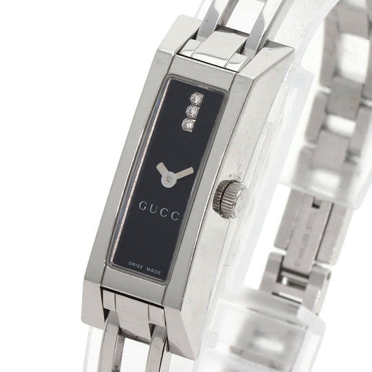 GUCCI Watches Quartz 110 Stainless Steel , Stainless Steel Silver Square Face 3P Diamond black dial Women Used Authentic