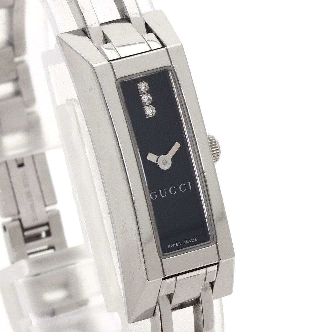 GUCCI Watches Quartz 110 Stainless Steel , Stainless Steel Silver Square Face 3P Diamond black dial Women Used Authentic