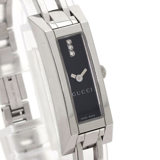 GUCCI Watches Quartz 110 Stainless Steel , Stainless Steel Silver Square Face 3P Diamond black dial Women Used Authentic