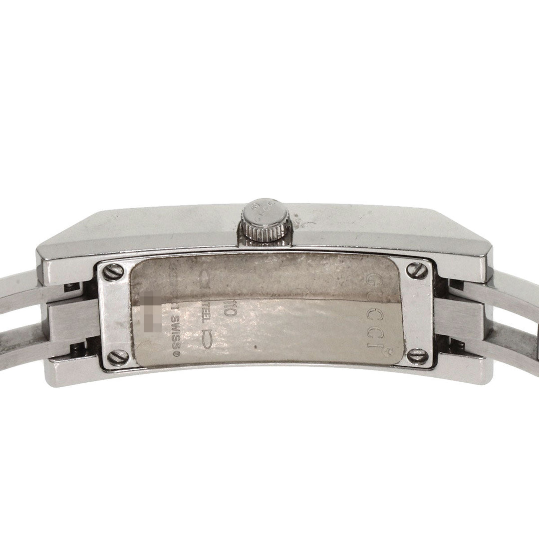 GUCCI Watches Quartz 110 Stainless Steel , Stainless Steel Silver Square Face 3P Diamond black dial Women Used Authentic