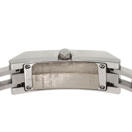 GUCCI Watches Quartz 110 Stainless Steel , Stainless Steel Silver Square Face 3P Diamond black dial Women Used Authentic